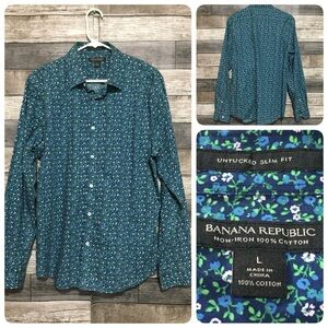 Banana Republic Non Iron Untucked Slim Fit Floral Shirt Men’s L Blue Green